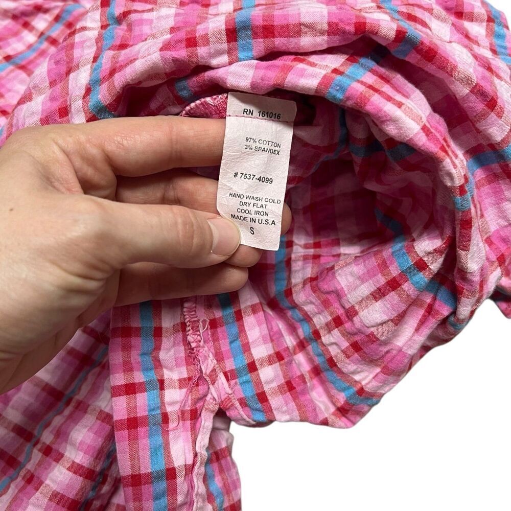 Waverly Grey Pink Plaid Seersucker Midi Smocked Cami Dress S - Picture 5 of 5